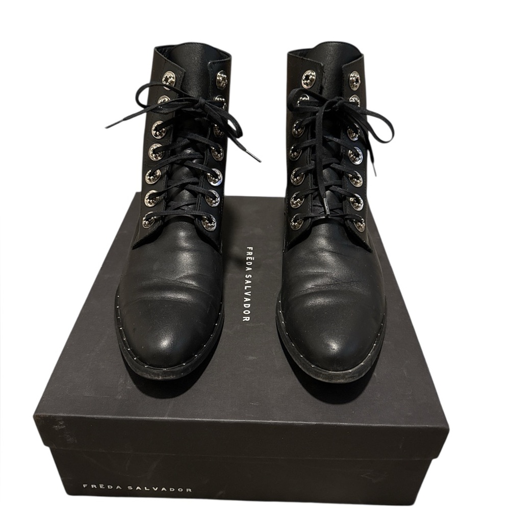 Freda Salvador RALF Lace-Up Boots | Black Leather | Size 10
